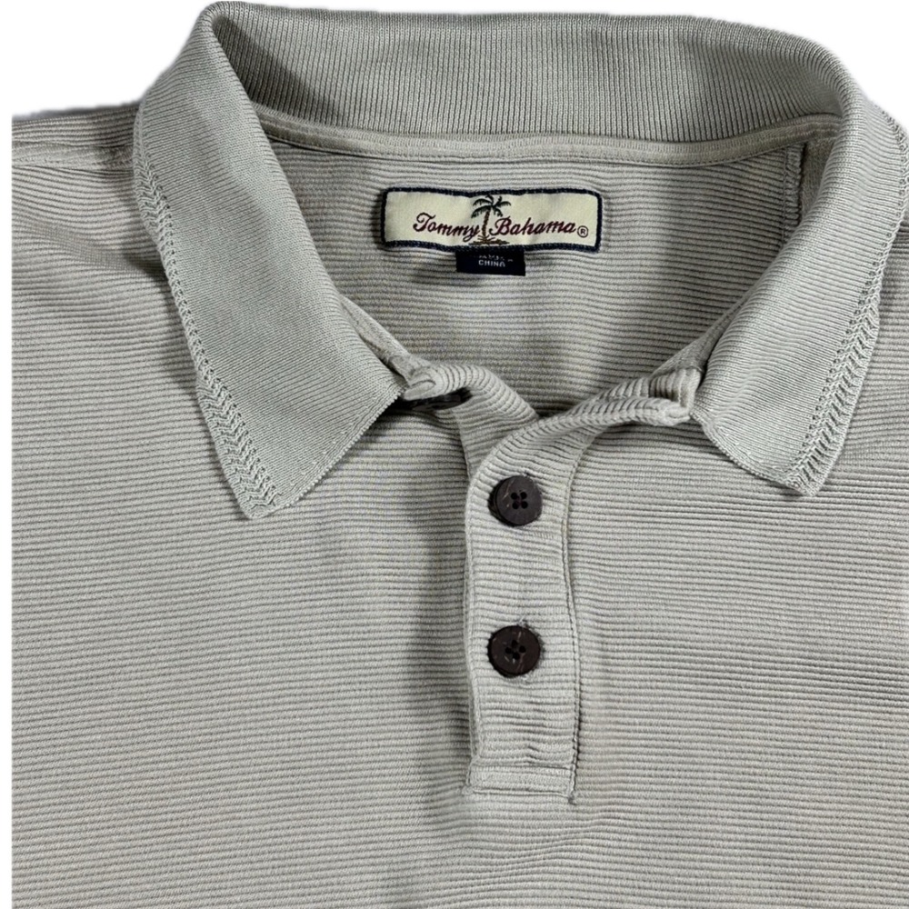 Tommy Bahama Mens XXL Silk Cotton Ribbed Polo Shirt Sage Green Short Sleeve